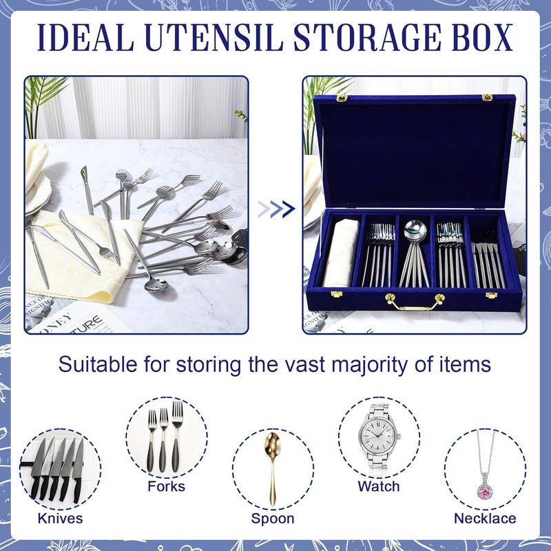 Pickmesh Silverware Case with Lid and Handle, Silverware Storage Box Sterling Silver Flatware Chest Without Silver Tarnish Proof Utensils Organizer for Kitchen Decor Wedding Gifts(Royal Blue,1 Layer) - Image 5